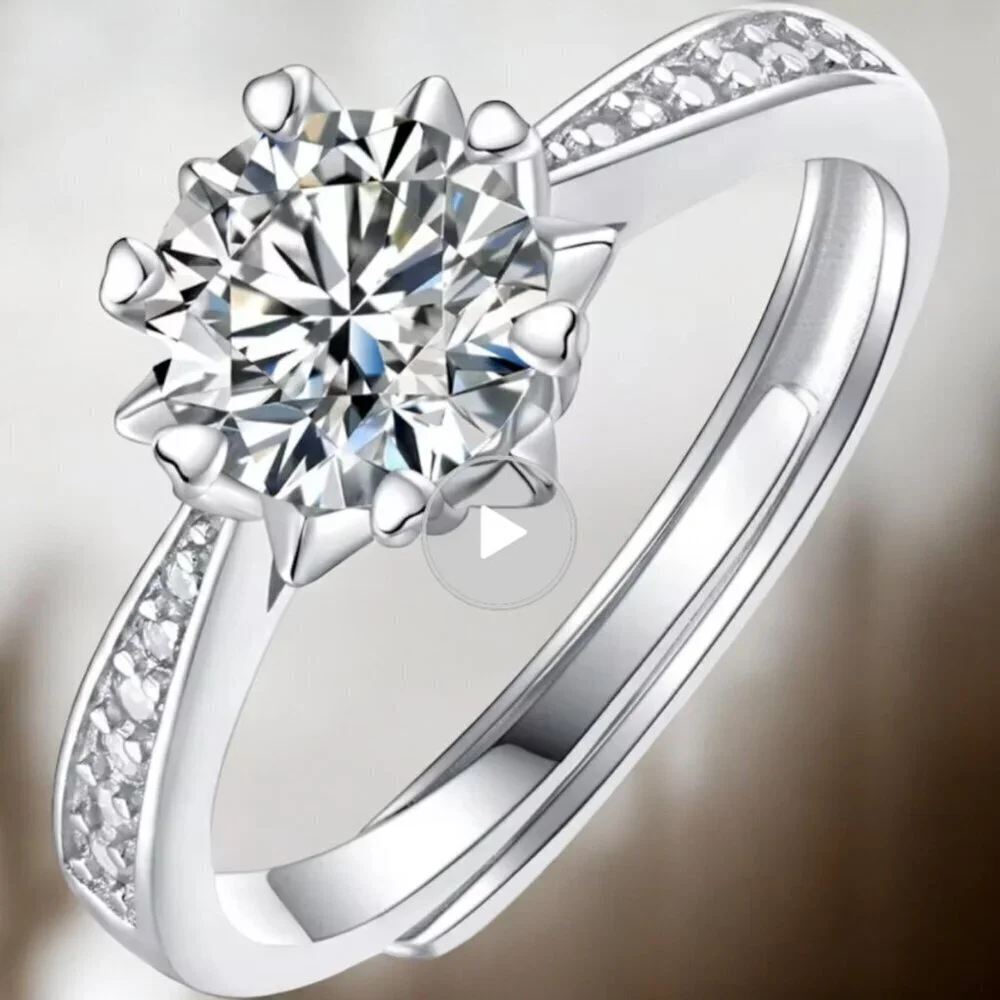 Moissanite Ring 1 CT 925 Sterling Silver Adjustable - Picture 4 of 8